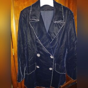 Velvet Black Double-Breasted Women's Blazer